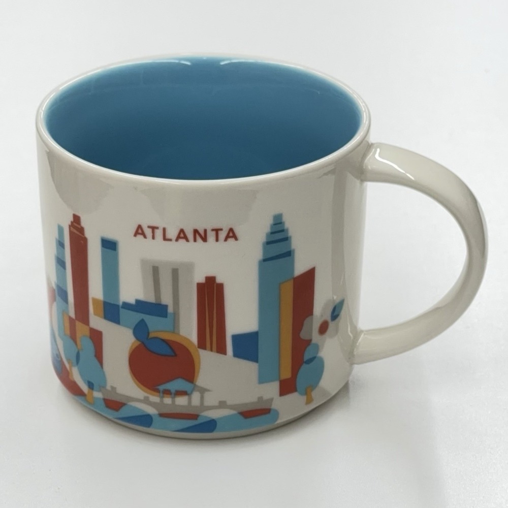Starbucks You Are Here Atlanta Mug 2012‎ Blue Interior City Skyline Peach Cup